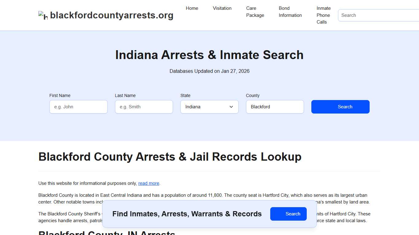 Blackford County, IN Arrests, Warrants, Police Records Search
